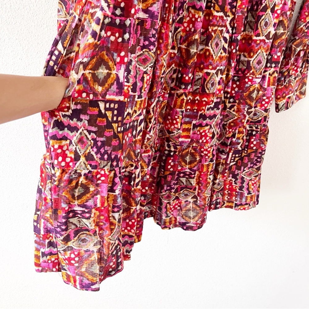 Xirena Lilith Pink Abstract Mini Dress Cotton V-Neck Button Front Boho - Picture 5 of 8